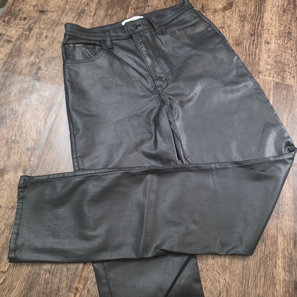 ABERCROMBIE & FITCH Vegan Leather Pants Womens 30L Black Coated Straight Leg
